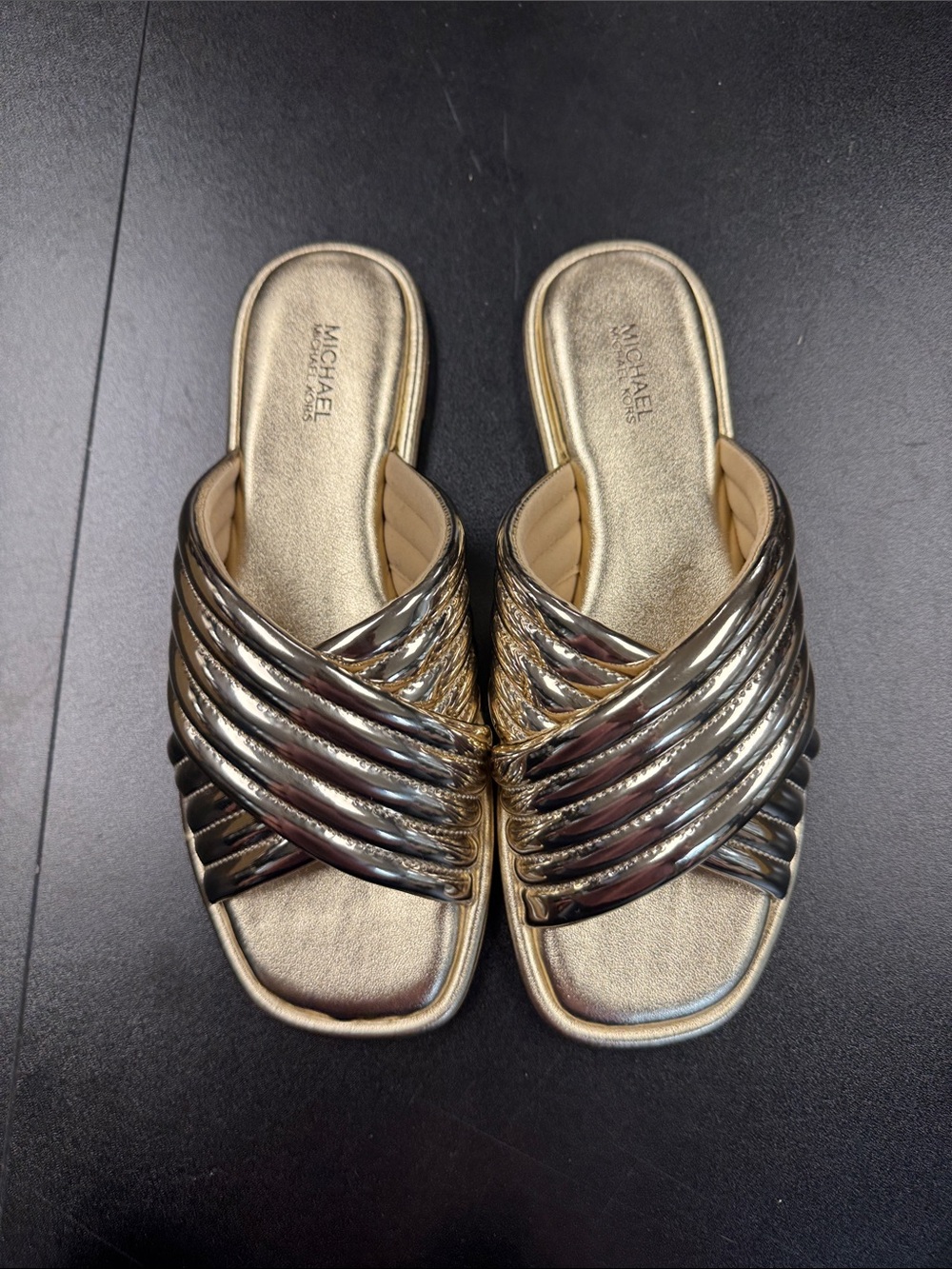 MICHAEL Michael Kors Gold Metallic Strappy Slide Mules